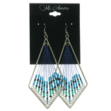 Silver-Tone & Blue Colored Metal Dangle-Earrings With Bead Accents #LQE1148