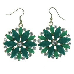 Flower Dangle-Earrings With Crystal Accents Green & Gold-Tone Colored #LQE1152