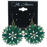 Flower Dangle-Earrings With Crystal Accents Green & Gold-Tone Colored #LQE1152