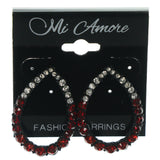 Red & Silver-Tone Colored Metal Dangle-Earrings With Crystal Accents #LQE1154