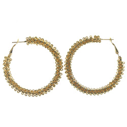 Gold-Tone Metal Hoop-Earrings With Bead Accents #LQE1156