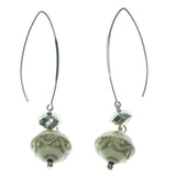 Silver-Tone & White Colored Metal Dangle-Earrings With Bead Accents #LQE1159