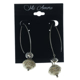 Silver-Tone & White Colored Metal Dangle-Earrings With Bead Accents #LQE1159