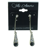 Silver-Tone & Black Colored Metal Drop-Dangle-Earrings With Crystal Accents #LQE1163