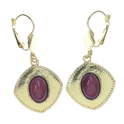 Gold-Tone & Purple Colored Metal Dangle-Earrings With Bead Accents #LQE1164