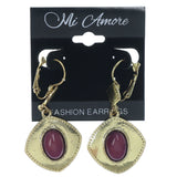 Gold-Tone & Purple Colored Metal Dangle-Earrings With Bead Accents #LQE1164