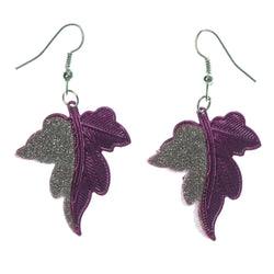 Leaf Dangle-Earrings Purple & Silver-Tone Colored #LQE1168