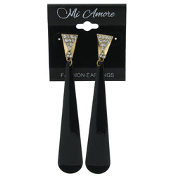 Black & Gold-Tone Colored Metal Drop-Dangle-Earrings With Crystal Accents #LQE116