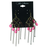 Gold-Tone & Red Colored Metal Chandelier-Earrings With Crystal Accents #LQE1170