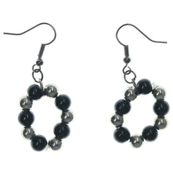 Black & Silver-Tone Colored Metal Dangle-Earrings With Bead Accents #LQE1173