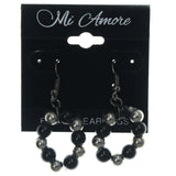 Black & Silver-Tone Colored Metal Dangle-Earrings With Bead Accents #LQE1173
