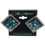 Blue & Silver-Tone Colored Metal Stud-Earrings With Crystal Accents #LQE1174