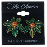 Mistletoe Stud-Earrings Green & Gold-Tone Colored #LQE1178