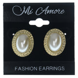 Gold-Tone & White Colored Metal Stud-Earrings With Bead Accents #LQE1179