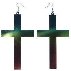 Cross Rainbow Dangle-Earrings Colorful & Silver-Tone Colored #LQE1181