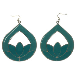 Lotus Dangle-Earrings Blue & Silver-Tone Colored #LQE1186
