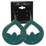 Lotus Dangle-Earrings Blue & Silver-Tone Colored #LQE1186