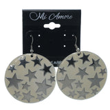 Star Dangle-Earrings Silver-Tone & White Colored #LQE1192