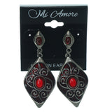 Red & Silver-Tone Colored Metal Dangle-Earrings With Bead Accents #LQE1194