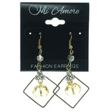 Gold-Tone & Silver-Tone Colored Metal Dangle-Earrings With Crystal Accents #LQE1196