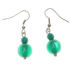 Green & Silver-Tone Colored Metal Dangle-Earrings With Bead Accents #LQE1197
