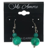 Green & Silver-Tone Colored Metal Dangle-Earrings With Bead Accents #LQE1197