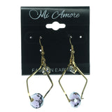 Gold-Tone & Purple Colored Metal Dangle-Earrings With Crystal Accents #LQE1199