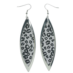 Glitter Sparkle Cheetah Dangle-Earrings Silver-Tone & Black Colored #LQE1202
