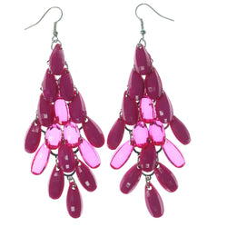 Pink & Silver-Tone Colored Metal Chandelier-Earrings With Bead Accents #LQE1203