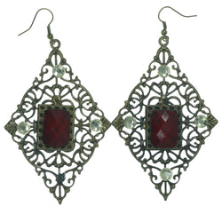 Antique Dangle-Earrings With Crystal Accents Gold-Tone & Red Colored #LQE1204