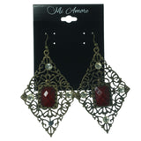 Antique Dangle-Earrings With Crystal Accents Gold-Tone & Red Colored #LQE1204