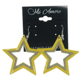 Glitter Sparkle Star Dangle-Earrings Yellow & Silver-Tone Colored #LQE1209