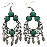 Silver-Tone & Blue Colored Metal Dangle-Earrings With Stone Accents #LQE120