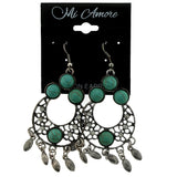 Silver-Tone & Blue Colored Metal Dangle-Earrings With Stone Accents #LQE120