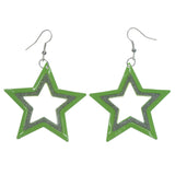 Glitter Sparkle Star Dangle-Earrings Green & Silver-Tone Colored #LQE1213
