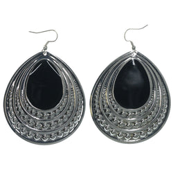 Silver-Tone & Black Colored Metal Dangle-Earrings #LQE1217