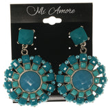Blue & Silver-Tone Colored Metal Dangle-Earrings With Bead Accents #LQE1219