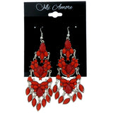 Red & Silver-Tone Colored Metal Dangle-Earrings With Bead Accents #LQE121