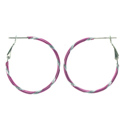 Pink & Silver-Tone Colored Metal Hoop-Earrings #LQE1220