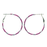 Pink & Silver-Tone Colored Metal Hoop-Earrings #LQE1220
