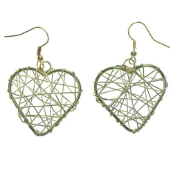 Heart Wire Wrap Dangle-Earrings Gold-Tone Color  #LQE1221