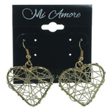 Heart Wire Wrap Dangle-Earrings Gold-Tone Color  #LQE1221