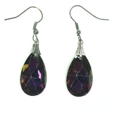 Purple & Silver-Tone Colored Metal Dangle-Earrings With Crystal Accents #LQE1223