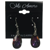 Purple & Silver-Tone Colored Metal Dangle-Earrings With Crystal Accents #LQE1223