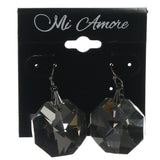 Gray & Silver-Tone Colored Metal Dangle-Earrings With Crystal Accents #LQE1225