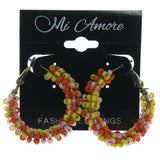 Colorful & Gold-Tone Colored Metal Hoop-Earrings With Bead Accents #LQE1229