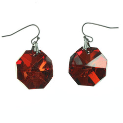 Red & Silver-Tone Colored Metal Dangle-Earrings With Crystal Accents #LQE1230