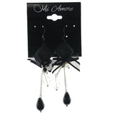 Bow Dangle-Earrings With Bead Accents Black & Clear Colored #LQE1231