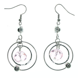 Silver-Tone & Pink Colored Metal Dangle-Earrings With Crystal Accents #LQE1232