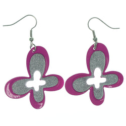 Butterfly Dangle-Earrings Pink & Silver-Tone Colored #LQE1235